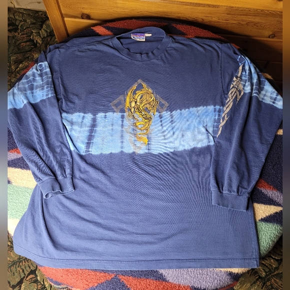 Northcrest Other - Y2K Dragon T Shirt Mens XL Long Sleeve Northcrest Blue Tie Dye Graphic Print